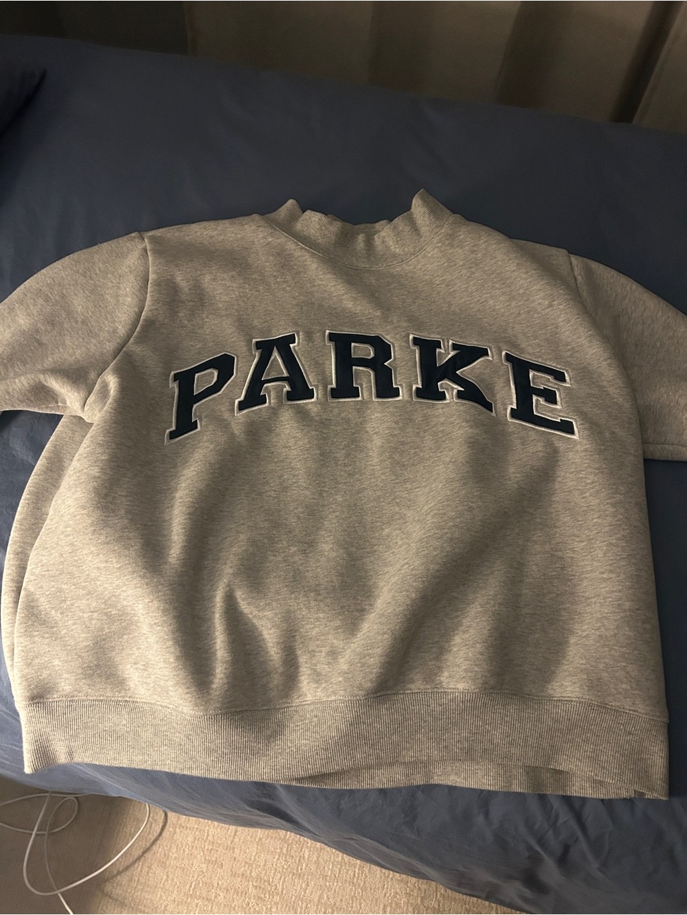 PARKE Neutral Crewneck Sweatshirt with Navy Accent